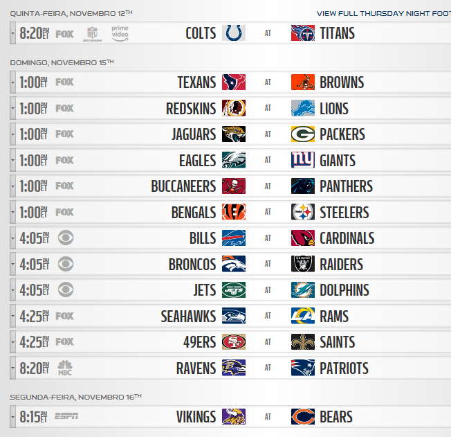 tabela da nfl semana 10