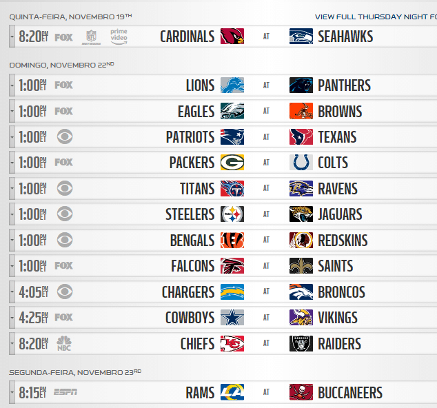 tabela- a nfl semana 11