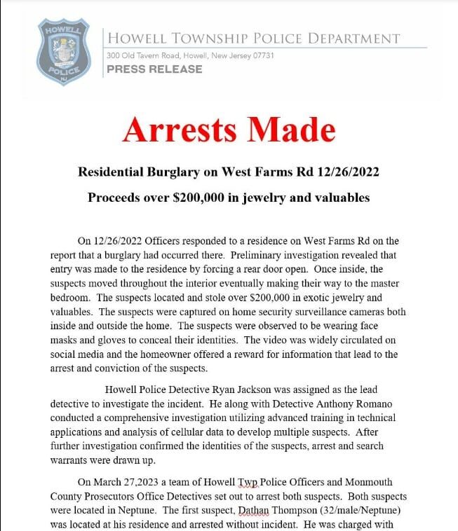 Comunicado policial sobre Karl Roberson, ex-UFC. Foto: Reprodução/Facebook/Howell Township Police Department