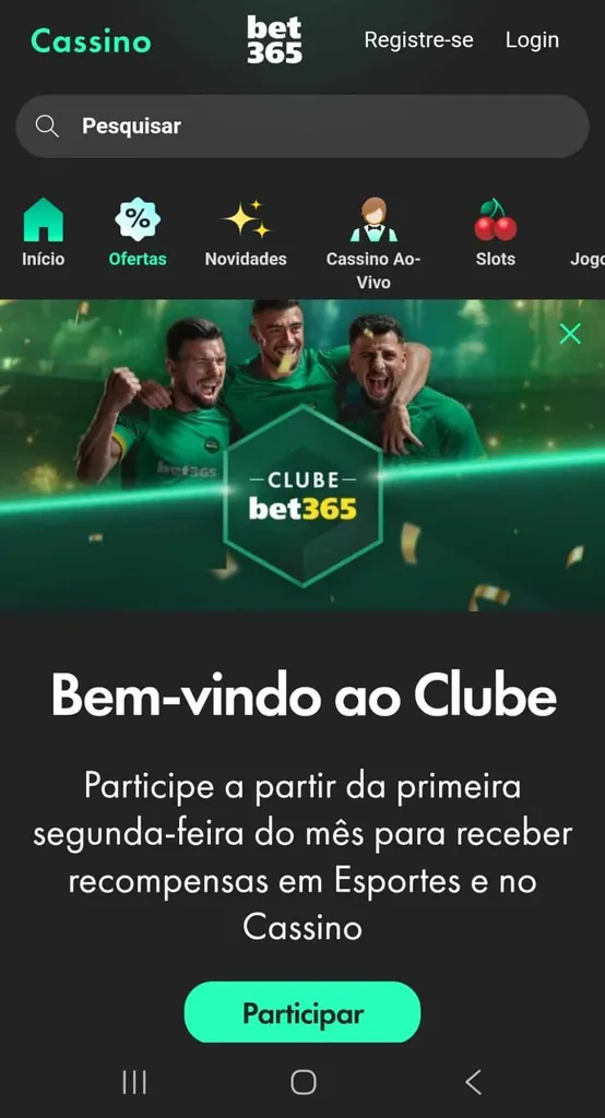 Interface bet365 Brasil
