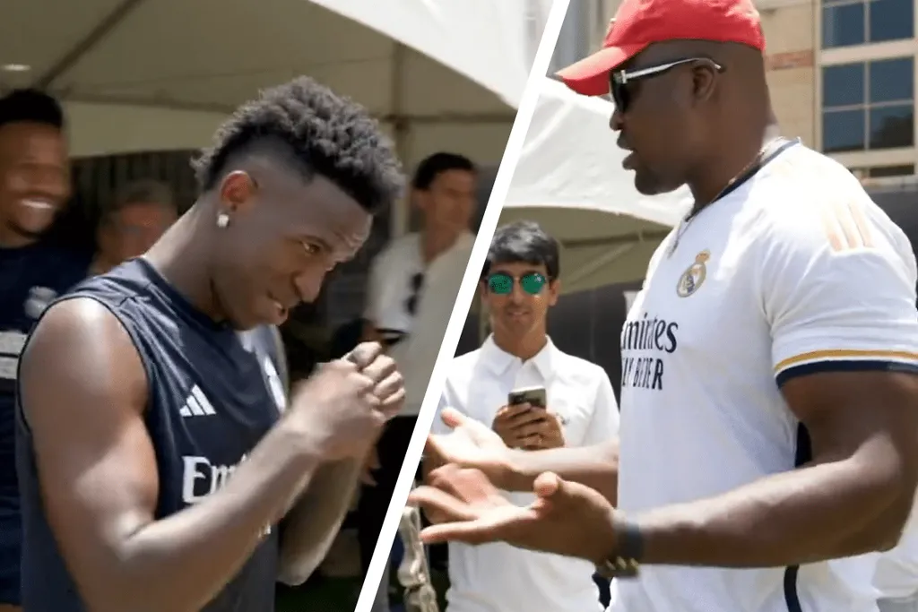 Vini Jr. &eacute; desafiado pelo f&atilde; Francis Ngannou e mede pot&ecirc;ncia de socos