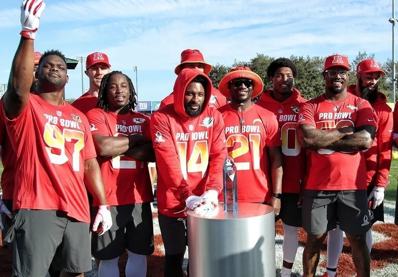 Time da Confer&ecirc;ncia Americana (AFC) comemora vit&oacute;ria no Pro Bowl Skills Showdown 2018