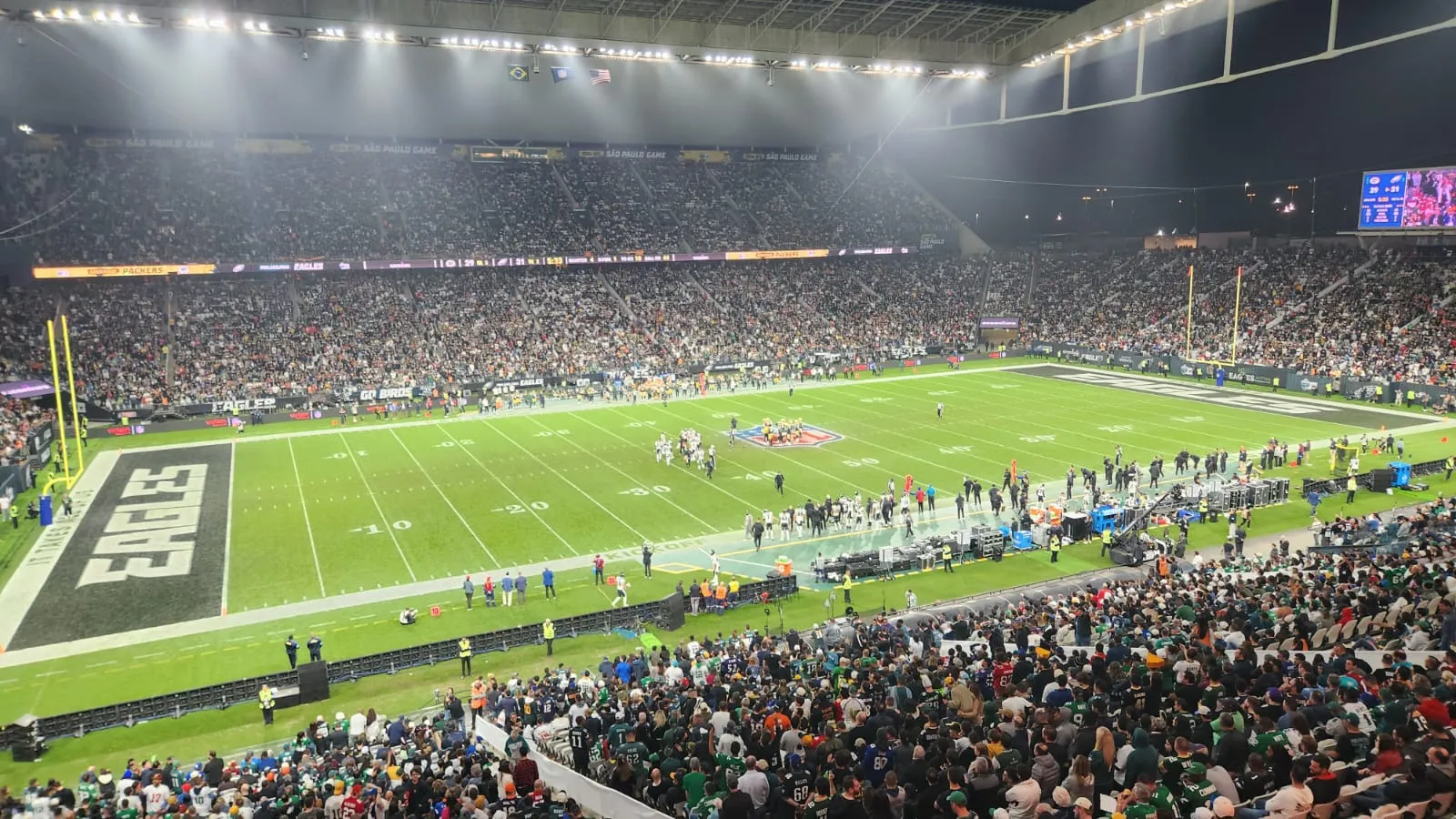 Vista do gramado da Arena Corinthians para a partida entre Eagles e Packers, a primeira da NFL no Brasil. Foto: Victor Francisco